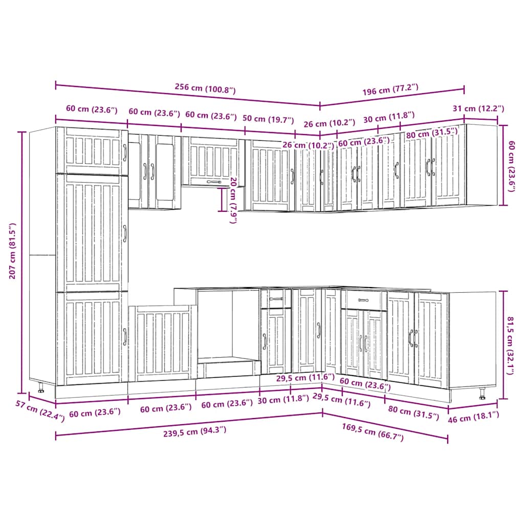vidaXL 14-tlg. Küchenschrank-Set Lucca Artisan-Eiche Holzwerkstoff