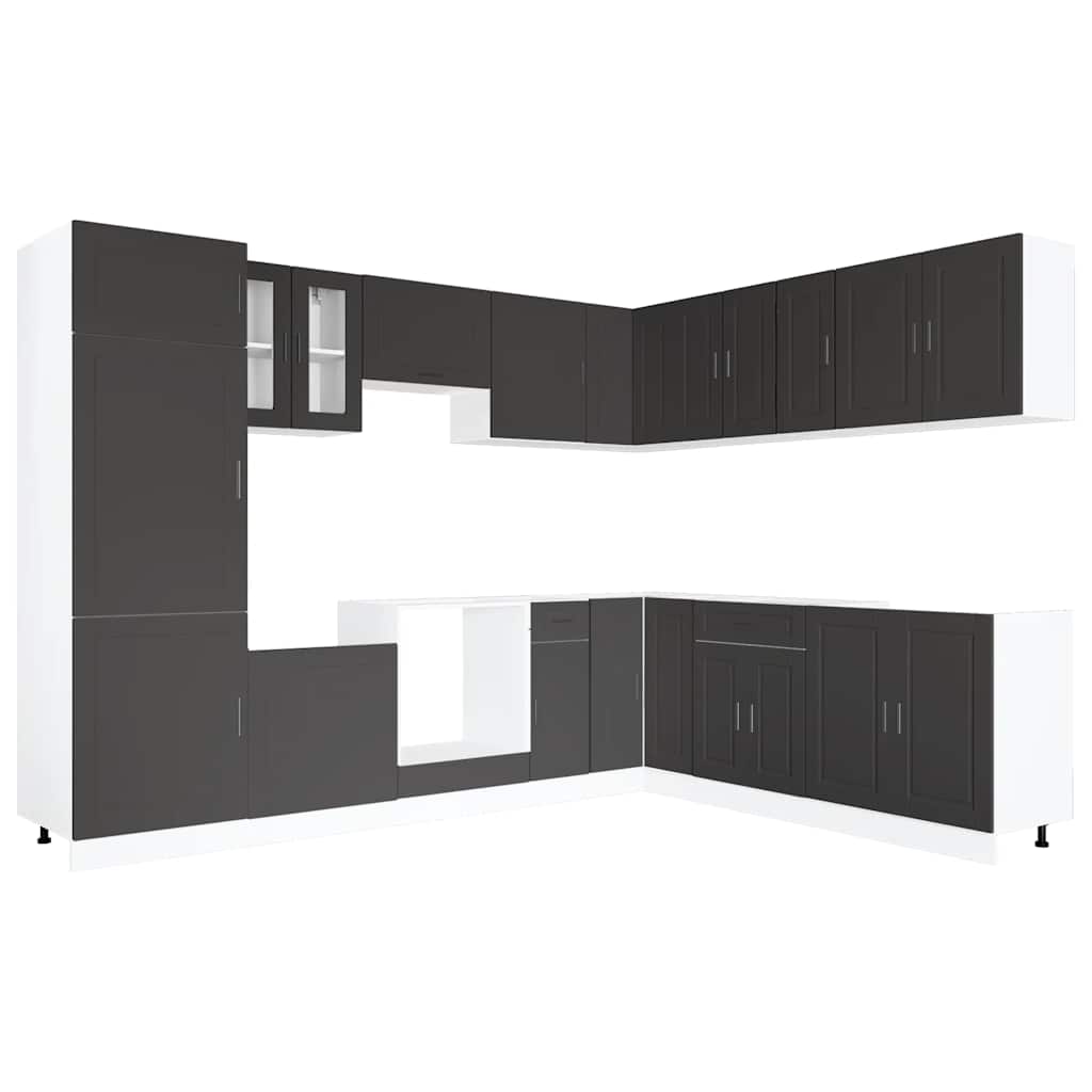 vidaXL 14-tlg. Küchenschrank-Set Porto Schwarz Holzwerkstoff