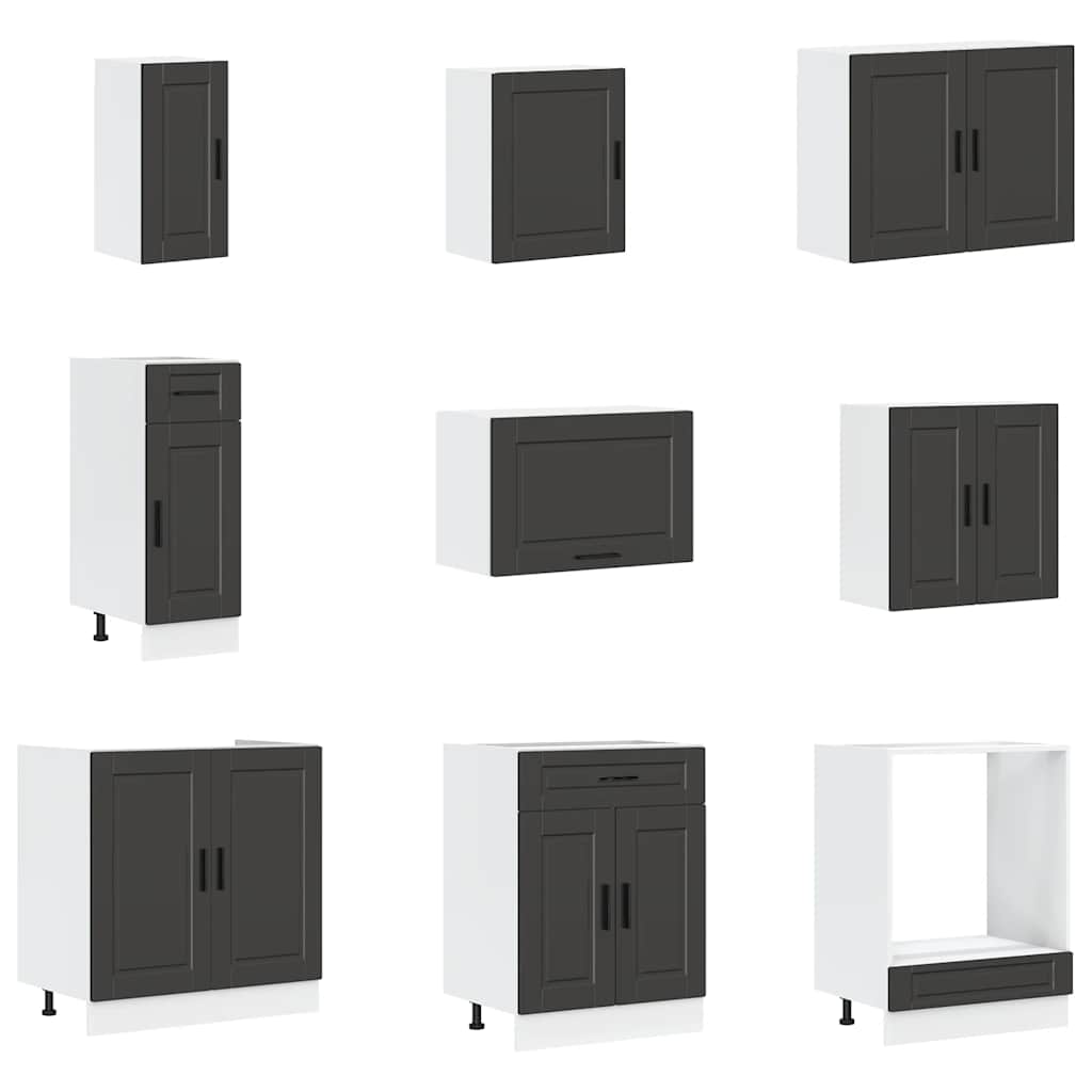 vidaXL 14-tlg. Küchenschrank-Set Porto Schwarz Holzwerkstoff