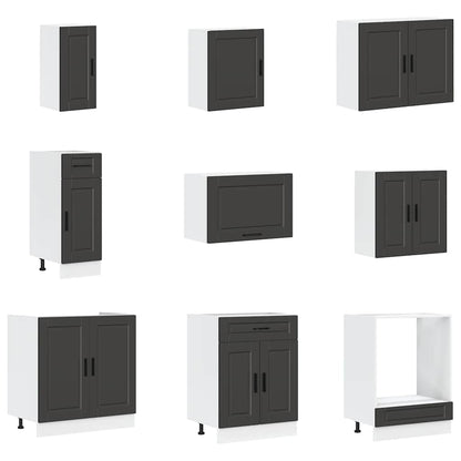 vidaXL 14-tlg. Küchenschrank-Set Porto Schwarz Holzwerkstoff