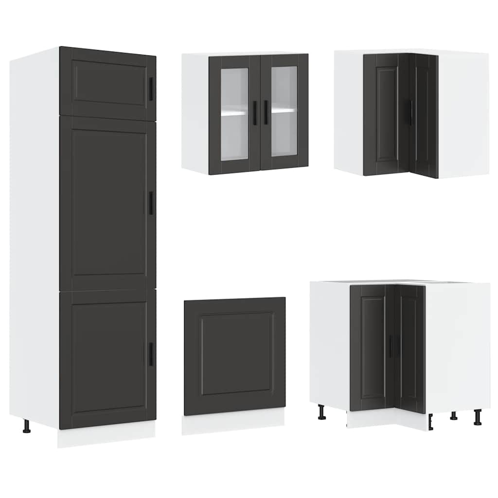 vidaXL 14-tlg. Küchenschrank-Set Porto Schwarz Holzwerkstoff