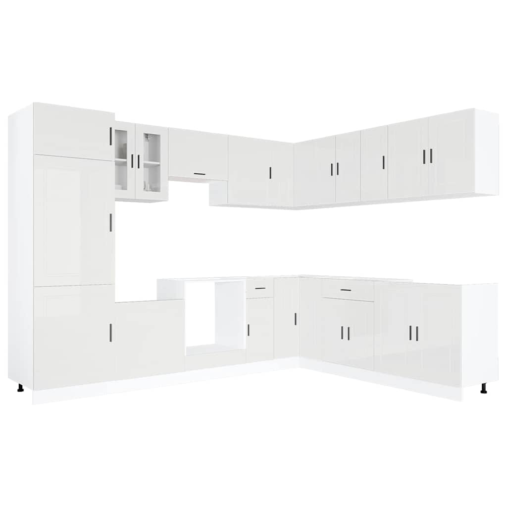 vidaXL 14-tlg. Küchenschrank-Set Porto Hochglanz-Weiß Holzwerkstoff