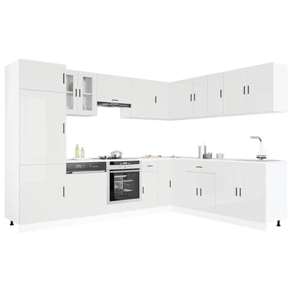 vidaXL 14-tlg. Küchenschrank-Set Porto Hochglanz-Weiß Holzwerkstoff