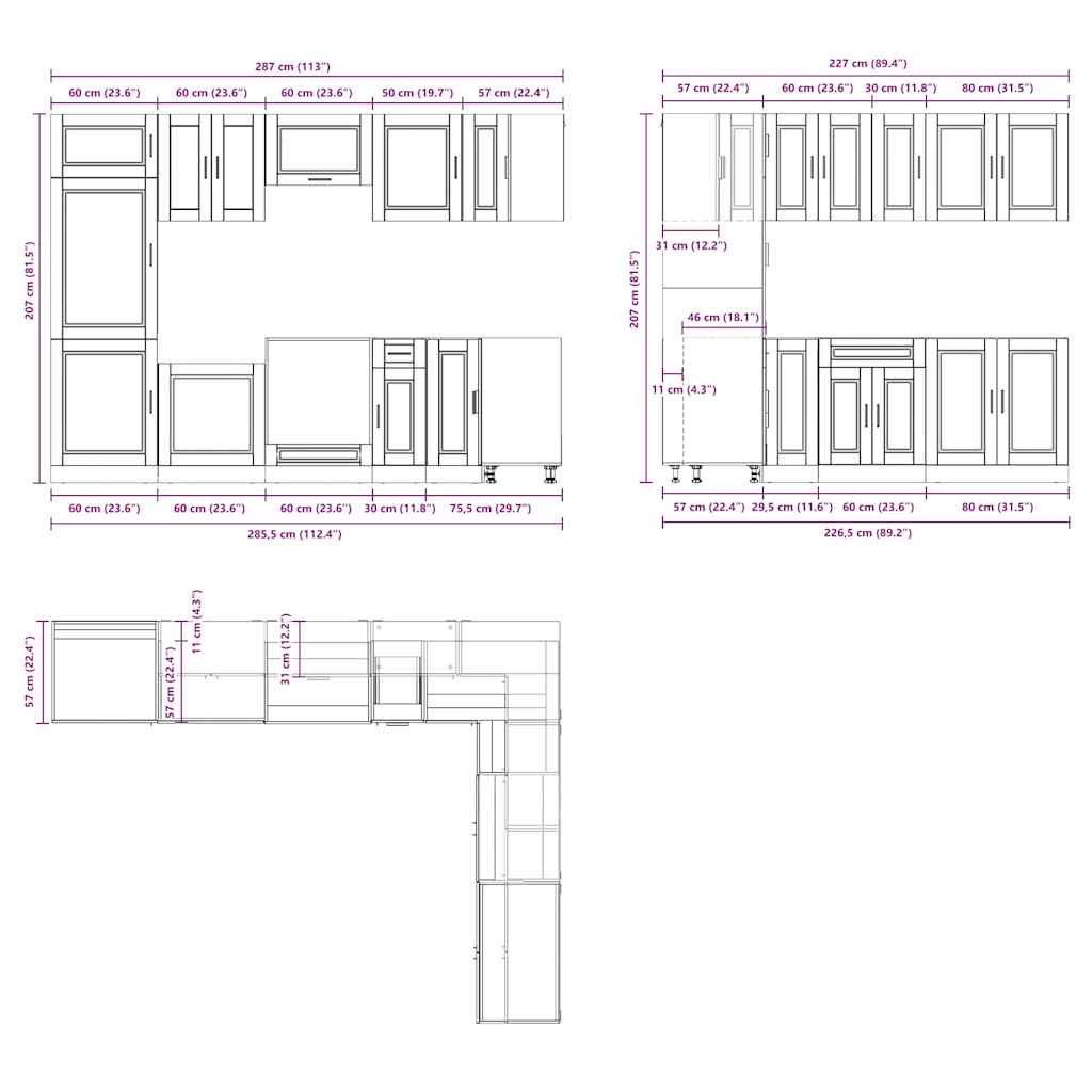 14-tlg. Küchenschrank-Set Porto Räuchereiche Holzwerkstoff