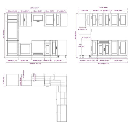 14-tlg. Küchenschrank-Set Porto Räuchereiche Holzwerkstoff