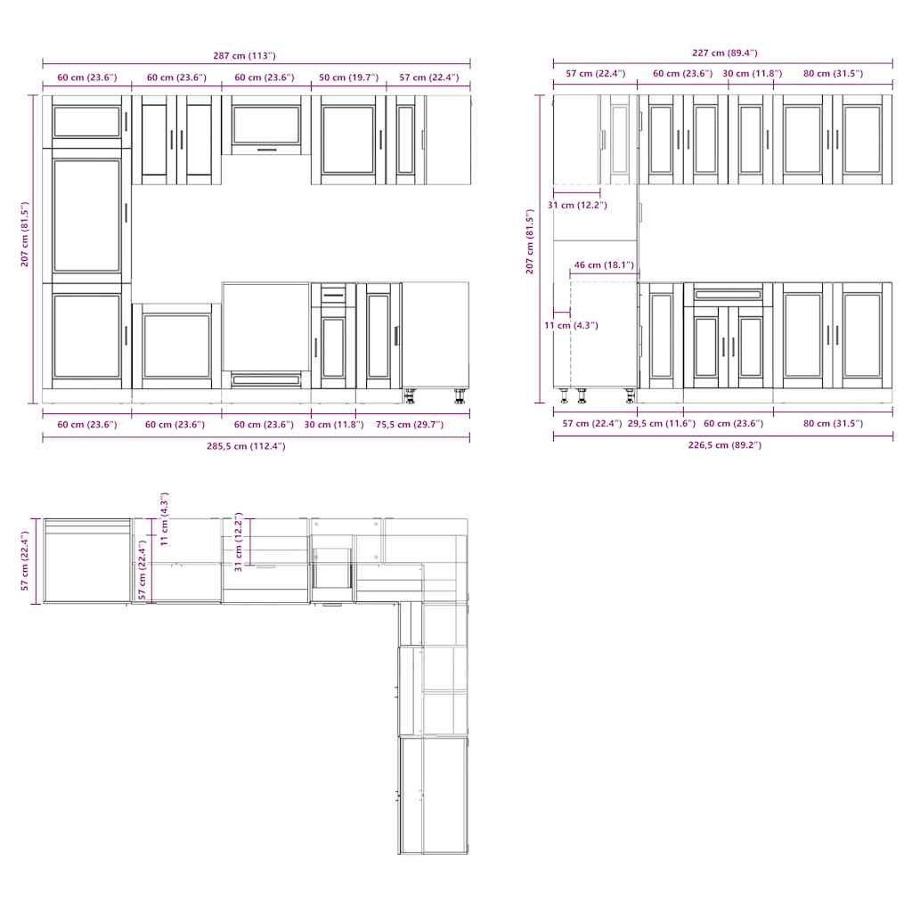 vidaXL 14tlg. Küchenschrank-Set Porto Braun Eichen-Optik Holzwerkstoff