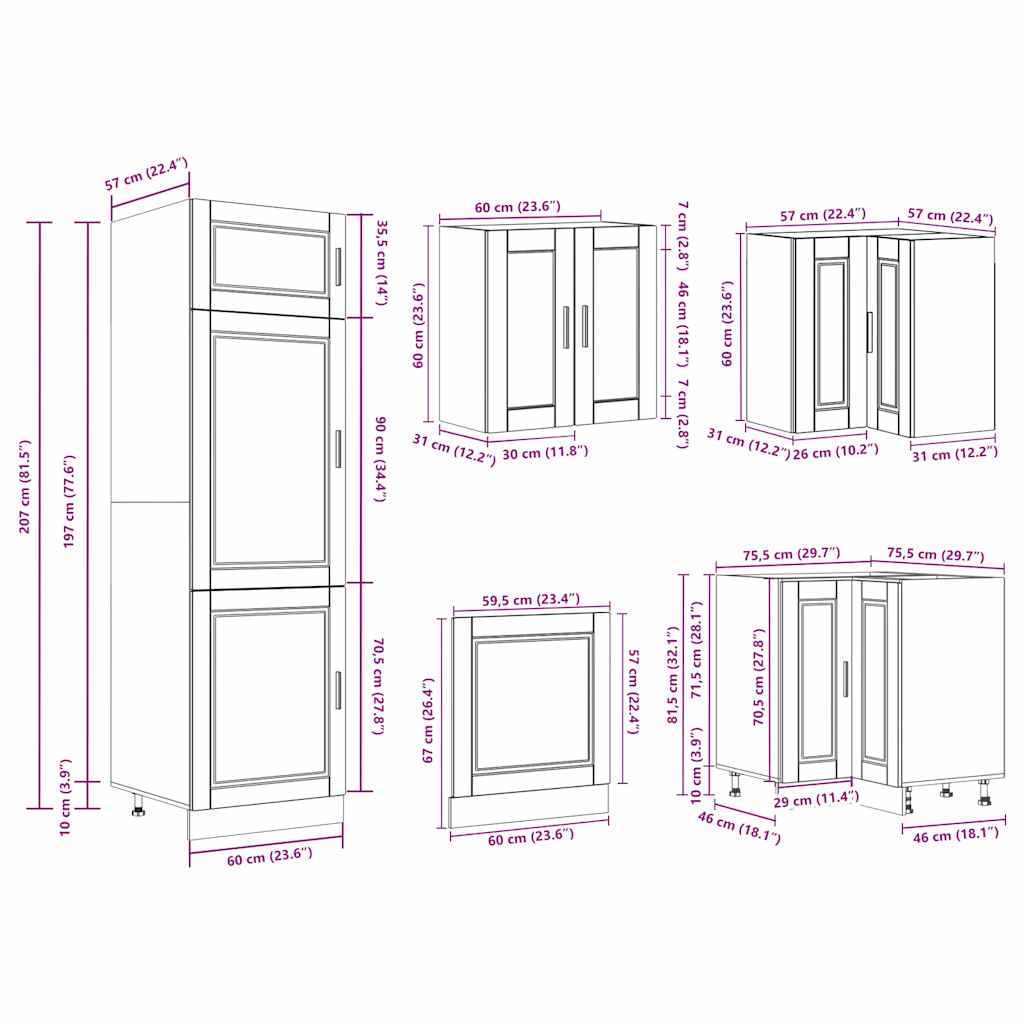 vidaXL 14tlg. Küchenschrank-Set Porto Braun Eichen-Optik Holzwerkstoff