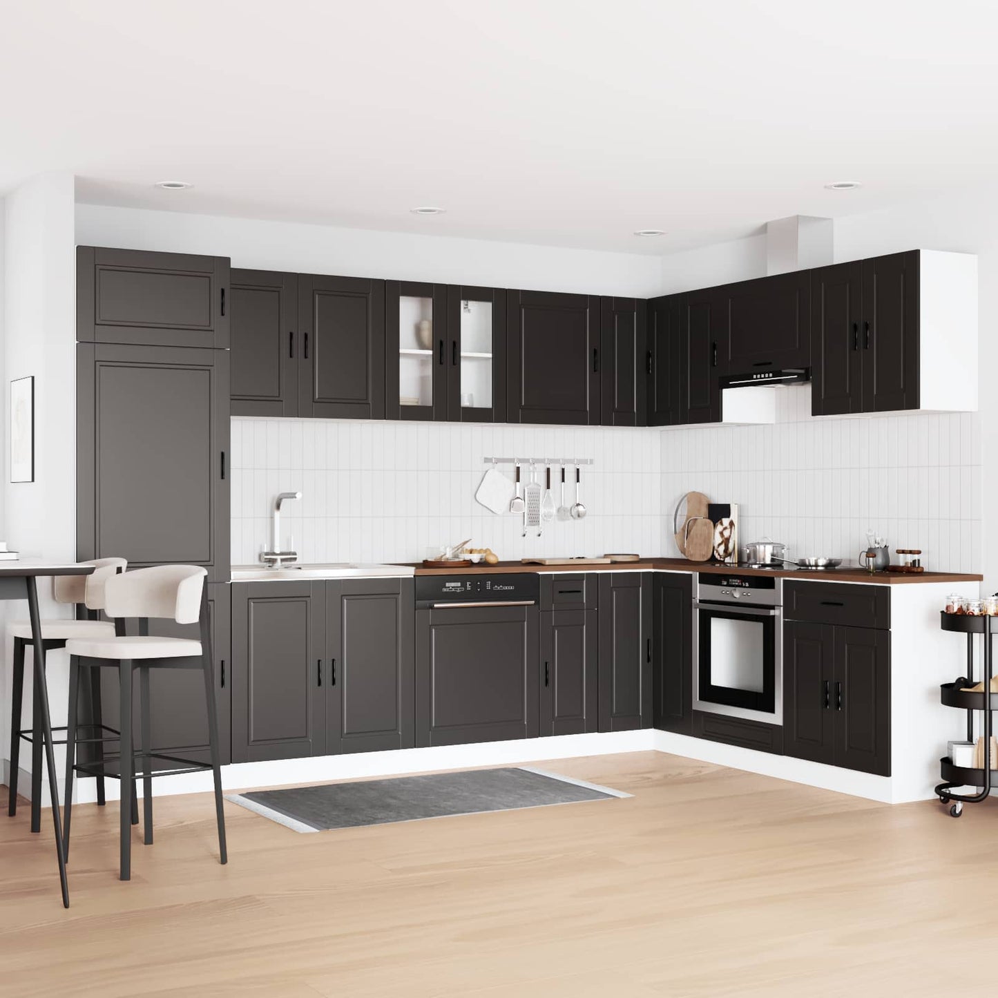 Waschbecken-Unterschrank Porto 2 pcs Schwarz Holzwerkstoff