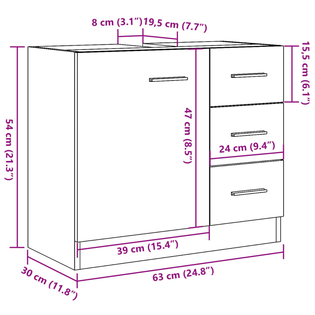 Meuble sous lavabo vidaXL, aspect bois de récupération, 63x30x54 cm, bois d'ingénierie