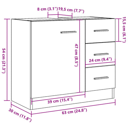 Meuble sous lavabo vidaXL, aspect bois de récupération, 63x30x54 cm, bois d'ingénierie