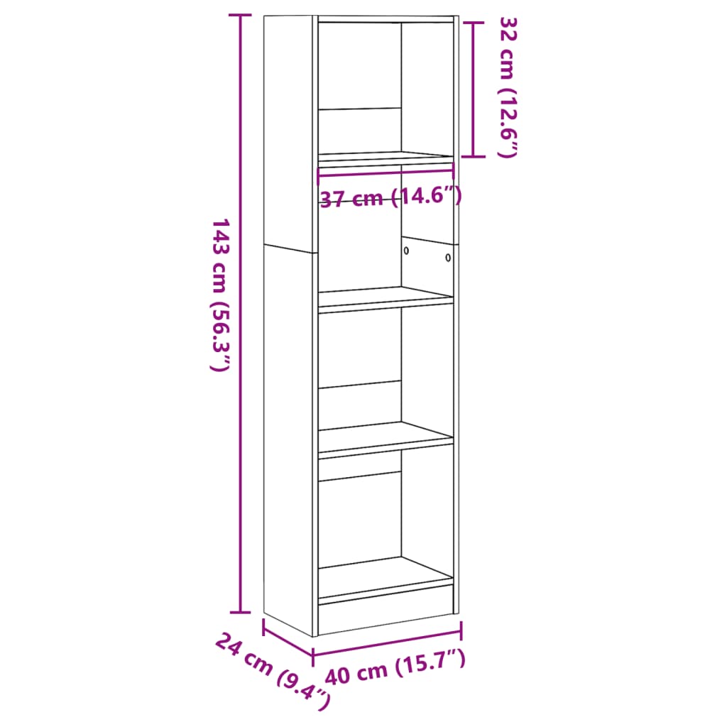 vidaXL Bücherregal Sonoma-Eiche 40x24x143 cm Holzwerkstoff