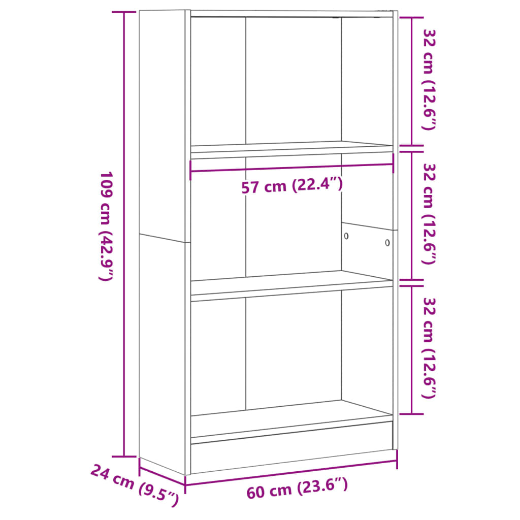 vidaXL Bibliothèque blanc 60x24x109 cm Bois d'ingénierie
