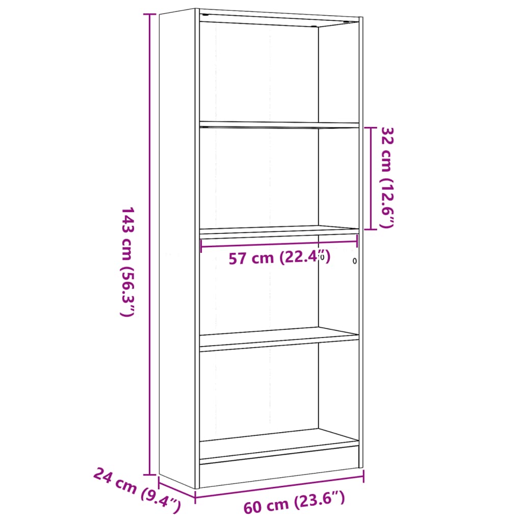 vidaXL Bücherregal Räuchereiche 60x24x143 cm Holzwerkstoff