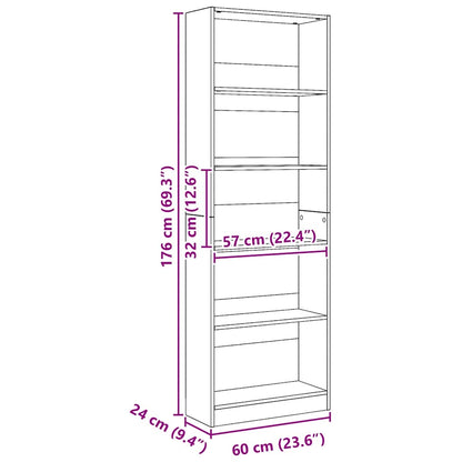 vidaXL Bibliothèque Chêne Artisan 60 x 24 x 176 cm Bois d'ingénierie