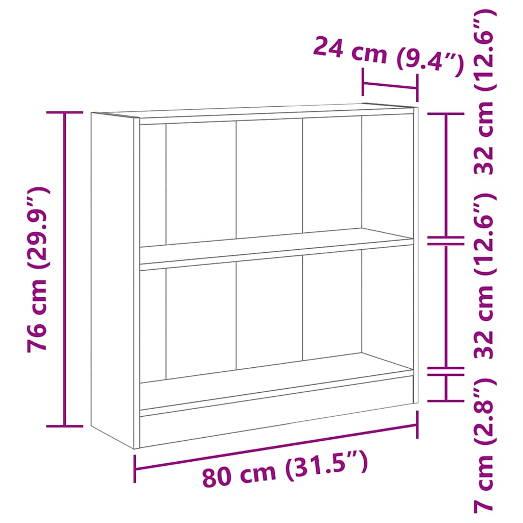 vidaXL Bücherregal Artisan-Eiche 80x24x76cm Holzwerkstoff