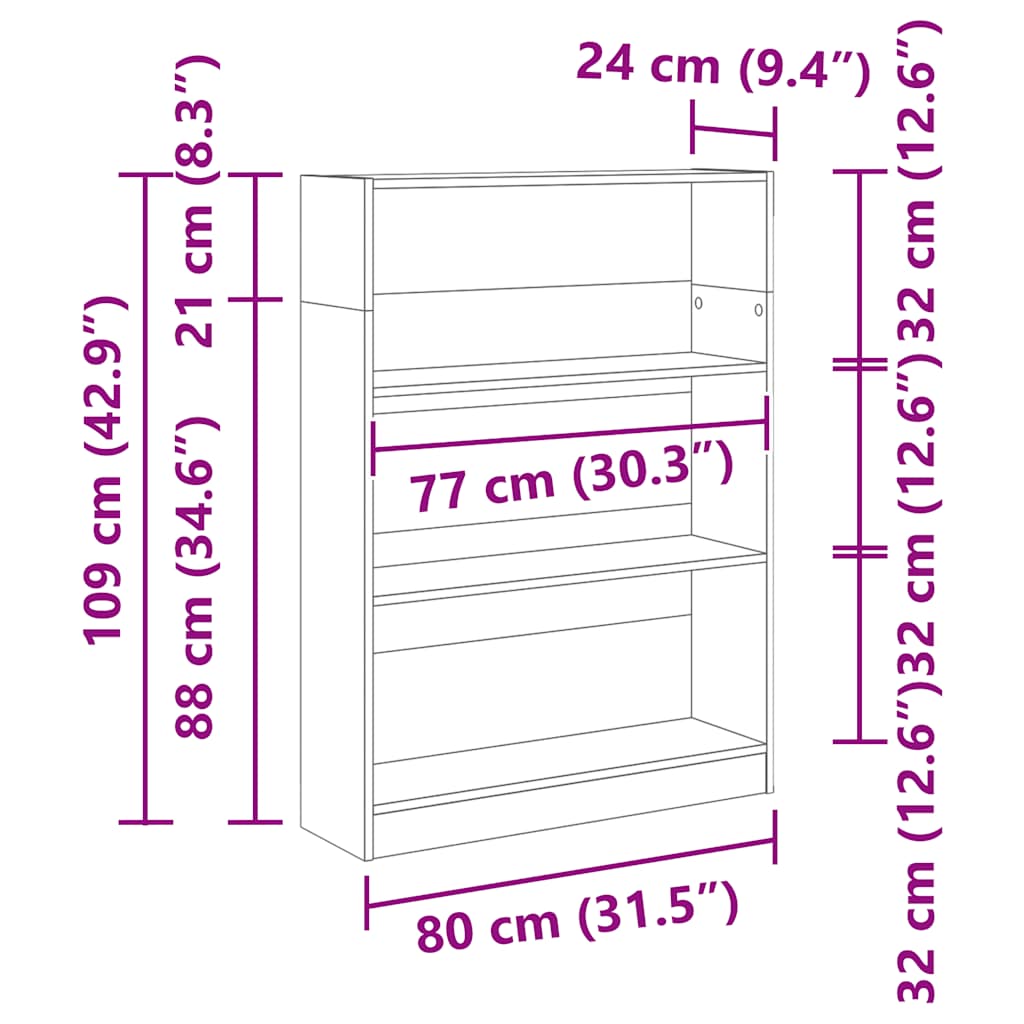 vidaXL Bücherregal Räuchereiche 80x24x109 cm Holzwerkstoff