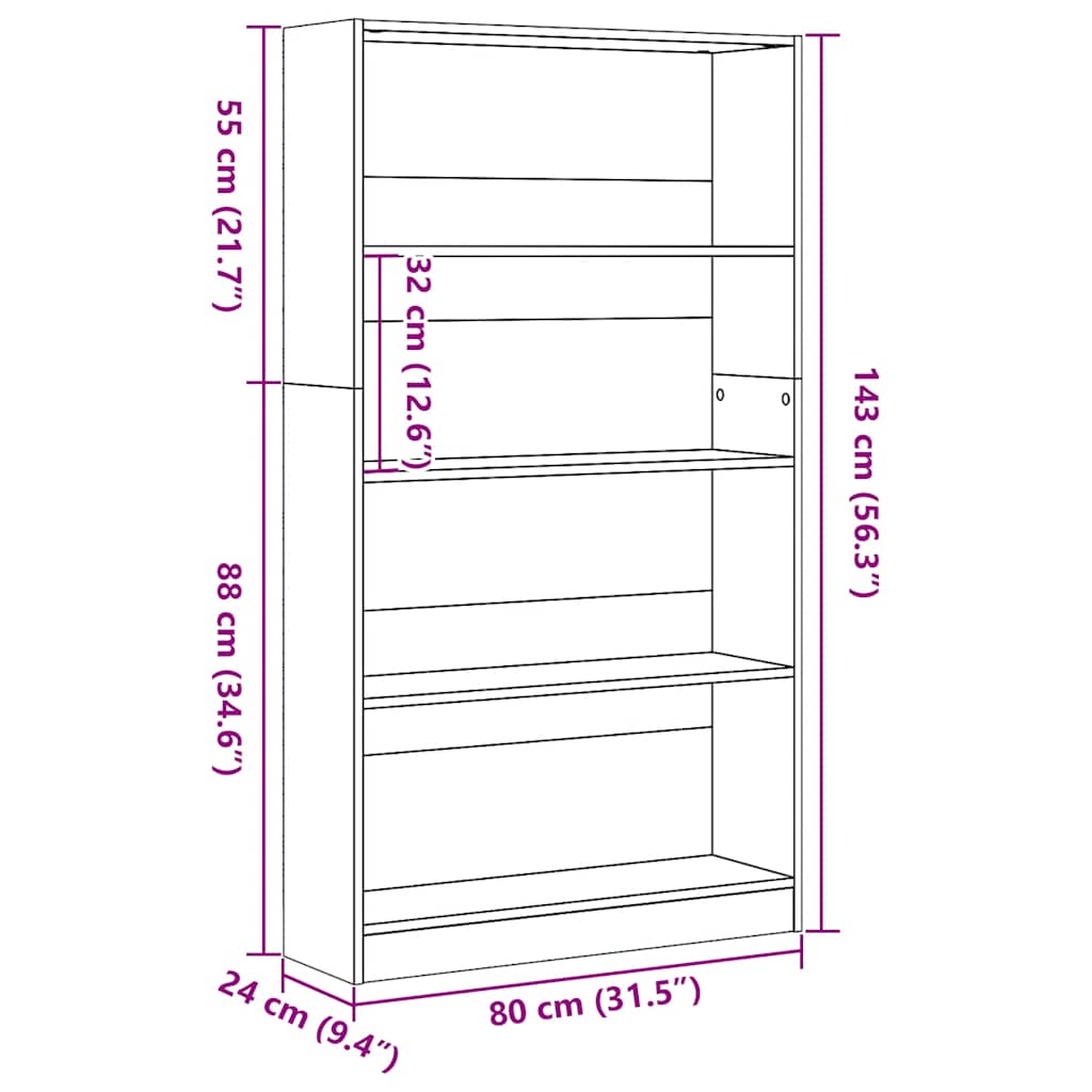 vidaXL Bibliothèque chêne fumé 80x24x143 cm Bois d'ingénierie