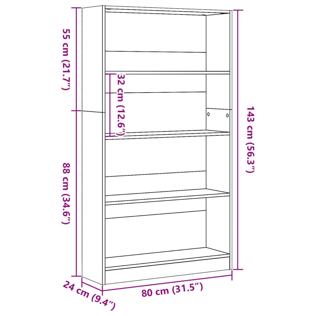 vidaXL Bibliothèque marron aspect chêne 80x24x143 cm en bois d'ingénierie