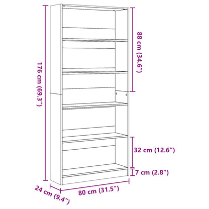 vidaXL Bücherregal Sonoma-Eiche 80 x 24 x 176 cm Holzwerkstoff