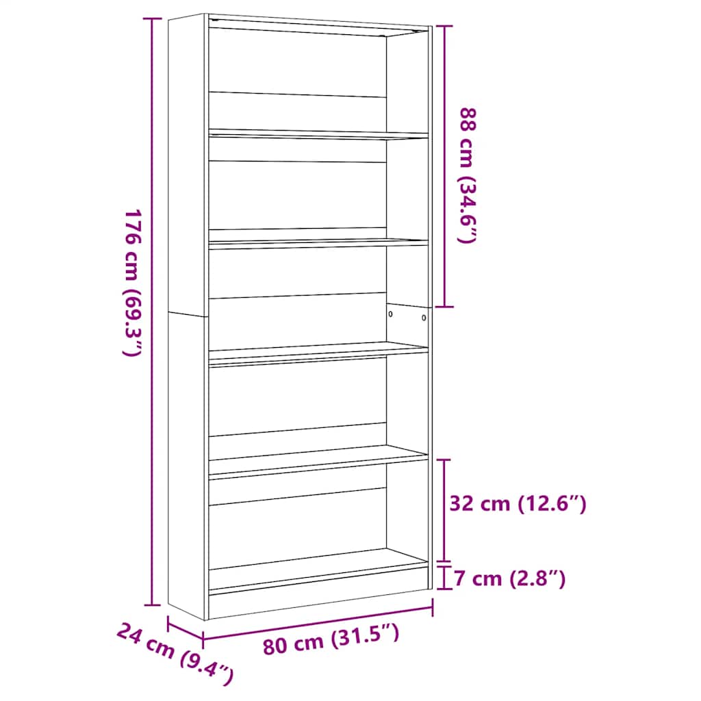 vidaXL Bücherregal Betongrau 80x24x176 cm Holzwerkstoff
