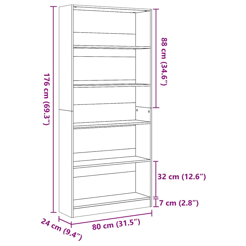 vidaXL Étagère à livres aspect bois de récupération 80x24x176 cm bois d'ingénierie