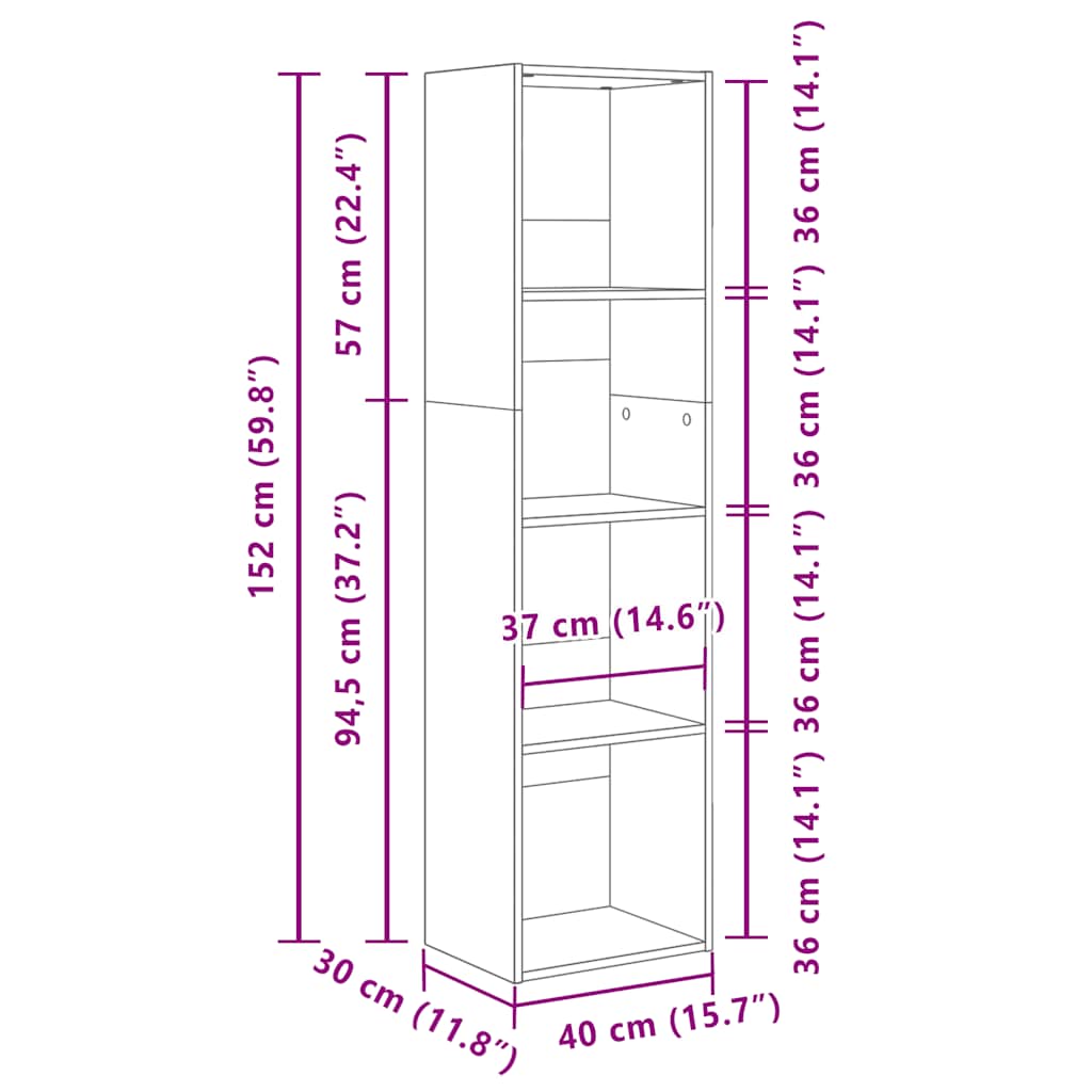 vidaXL Bücherregal Weiß 40x30x152 cm Holzwerkstoff