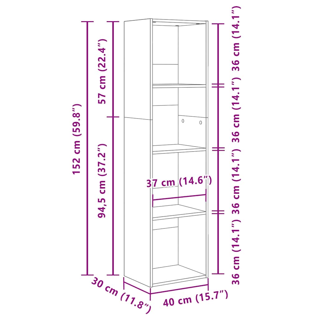 vidaXL Bücherregal Sonoma-Eiche 40x30x152 cm Holzwerkstoff
