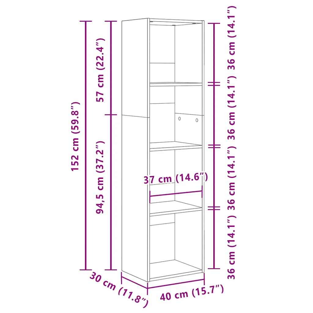 Bücherregal Betongrau 40x30x152 cm Holzwerkstoff