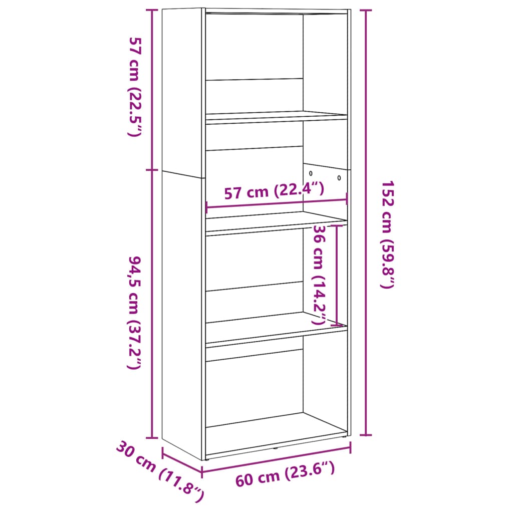 vidaXL Bücherregal Sonoma-Eiche 60x30x152 cm Holzwerkstoff