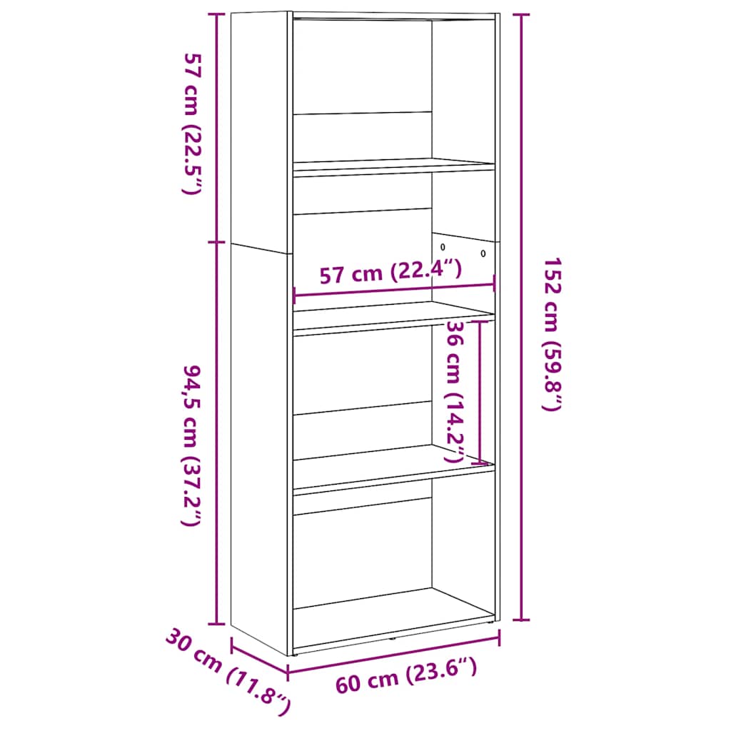 vidaXL Bücherregal Altholz-Optik 60x30x152 cm Holzwerkstoff