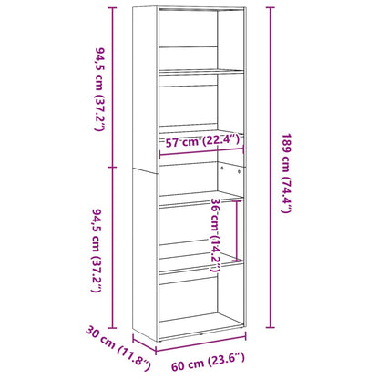 vidaXL Bücherregal Grau Sonoma 60x30x189 cm Holzwerkstoff