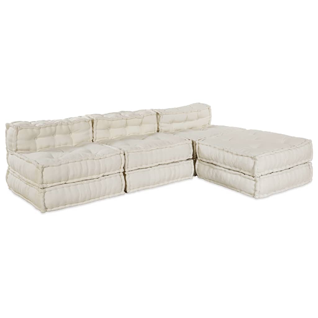 vidaXL Canapé modulable 4 pcs Crème Tissu