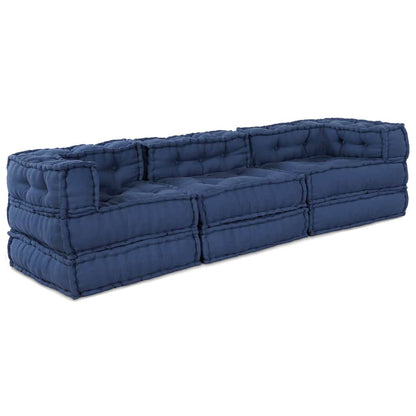 vidaXL Canapé modulable 3 pcs Tissu indigo