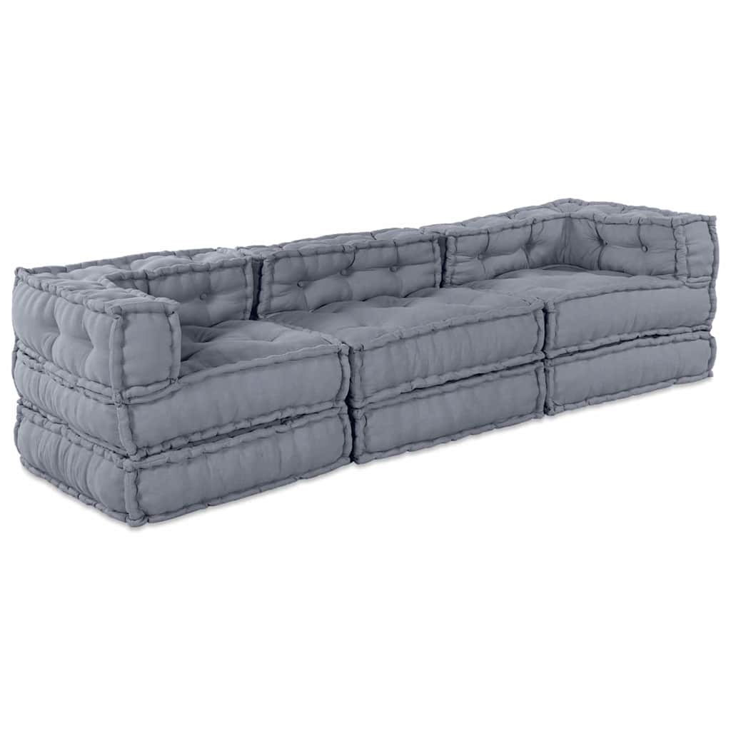 vidaXL Canapé modulaire 3 pcs Tissu gris