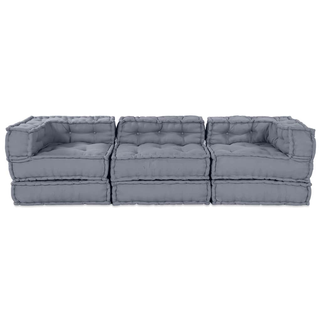 vidaXL Canapé modulaire 3 pcs Tissu gris