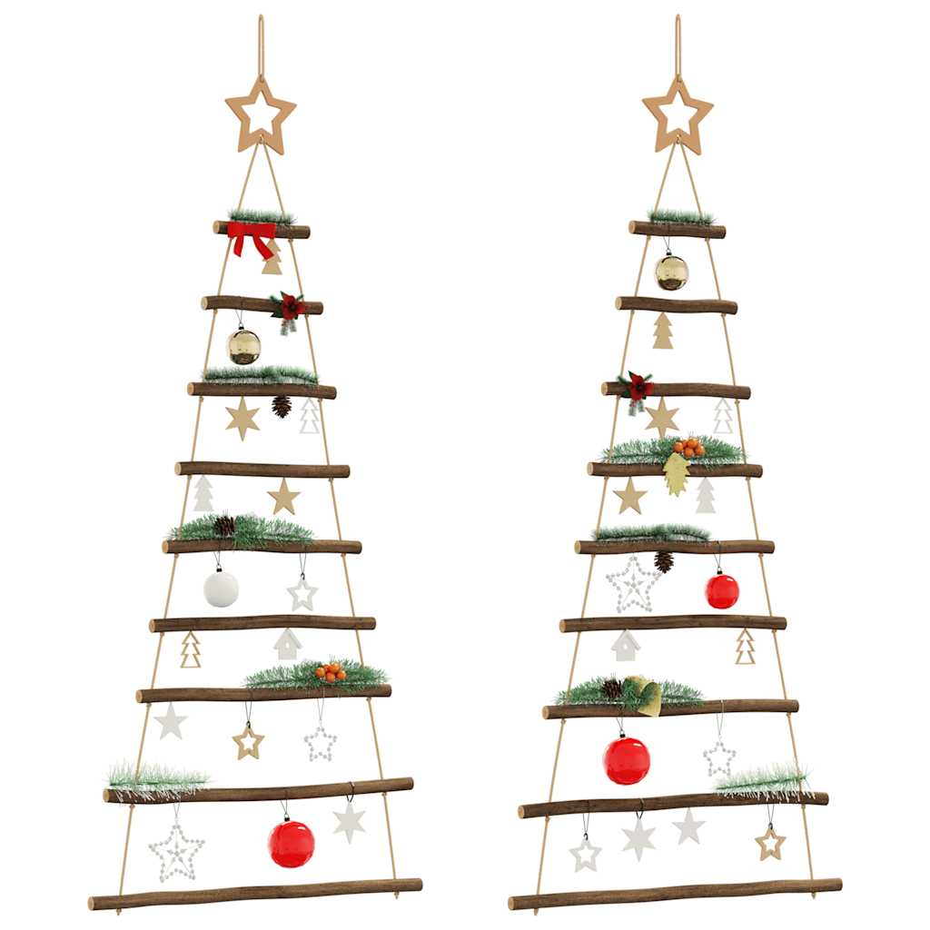 vidaXL Hängende Weihnachtsbäume mit Spitzensternen 2 Stk. 55x120 cm Naturzweig