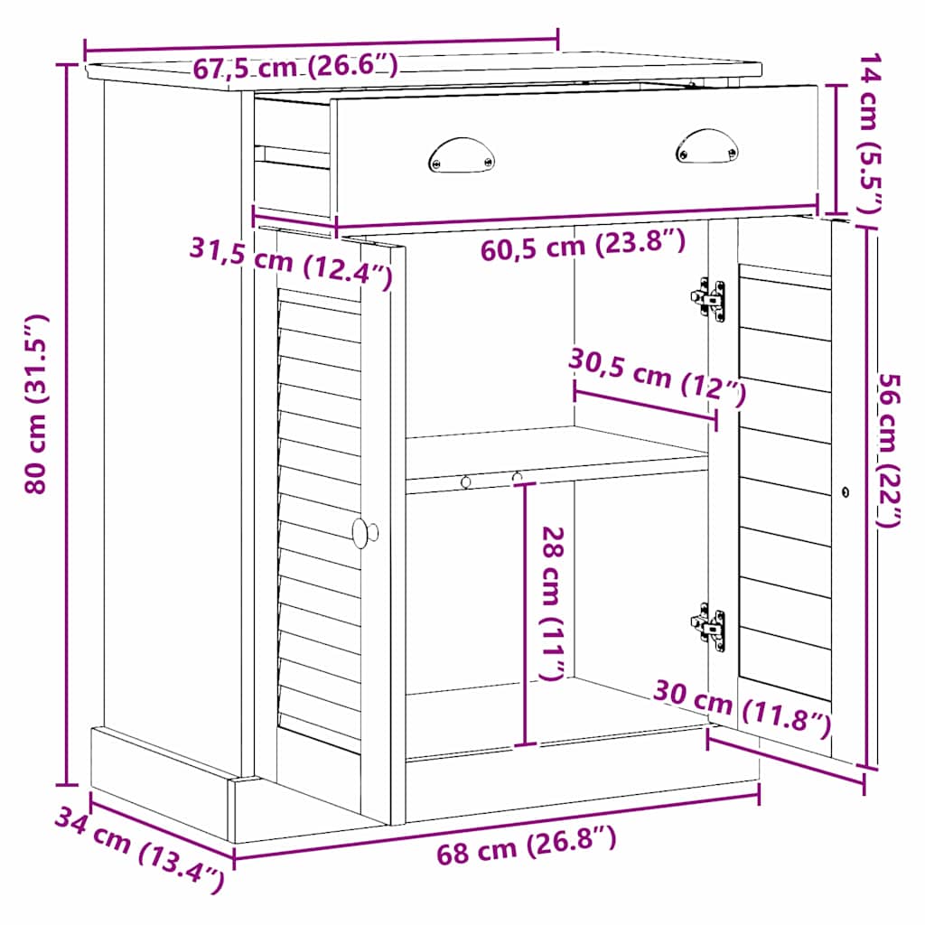 vidaXL Badezimmerschrank VIGO Weiß und Antikweiß 68 x 34 x 80 cm