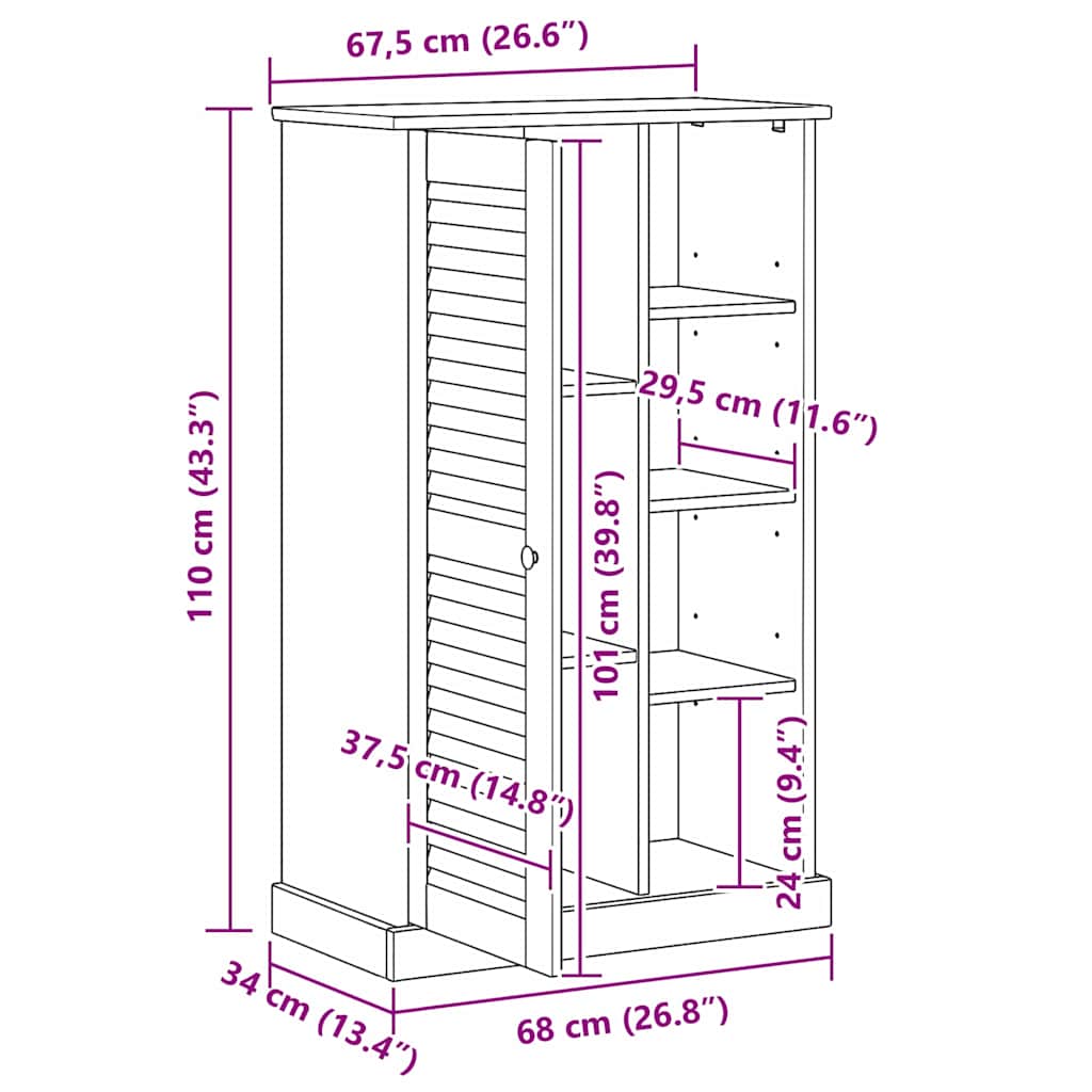 vidaXL Badezimmerschrank VIGO Weiß und Antikweiß 68 x 34 x 110 cm