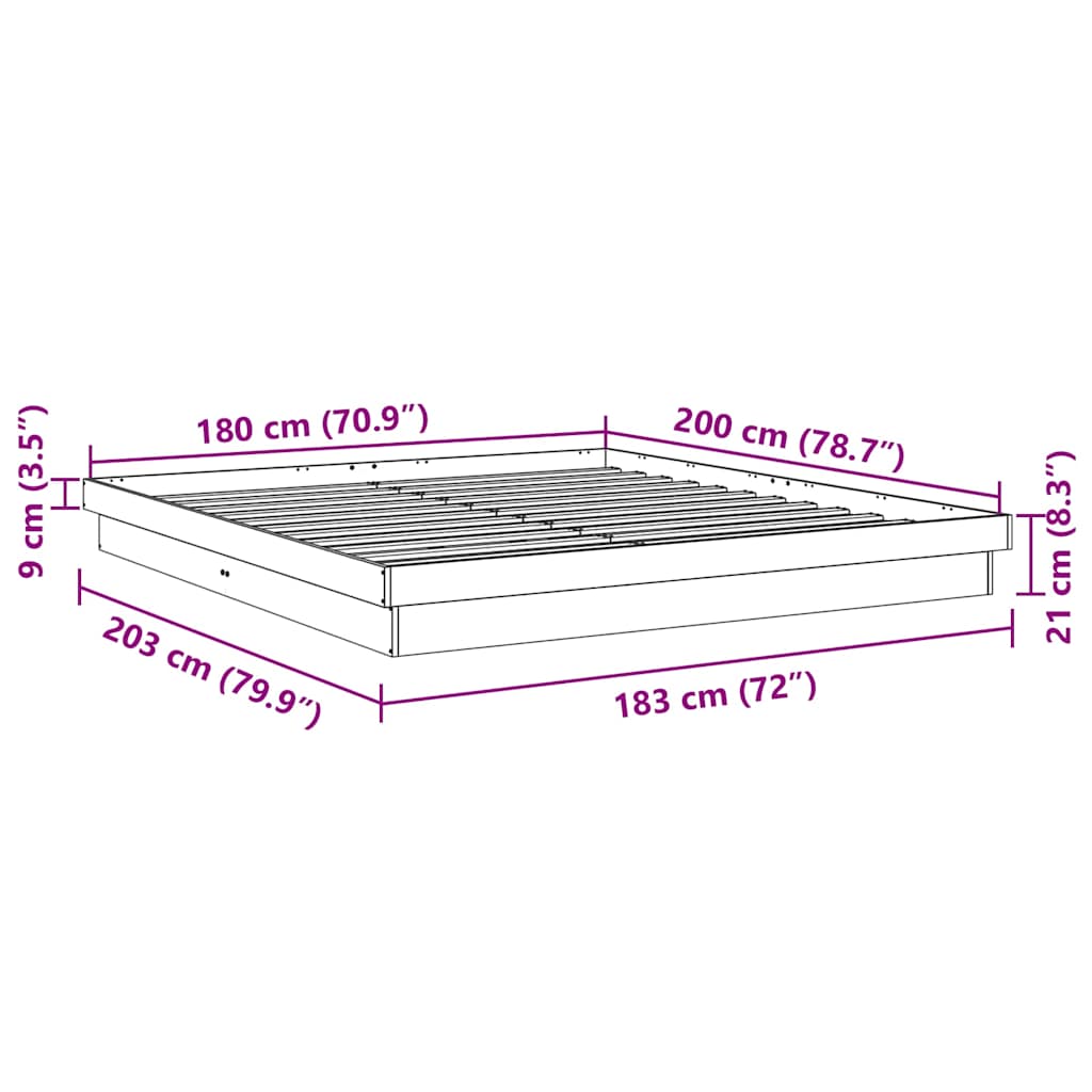 vidaXL Massivholzbett ohne Matratze 180x200 cm Eichenholz