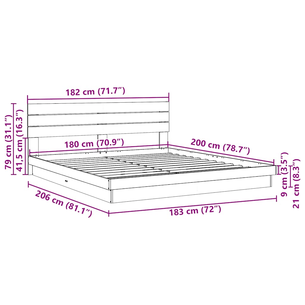 vidaXL Massivholzbett mit Kopfteil ohne Matratze 180x200 cm Eichenholz