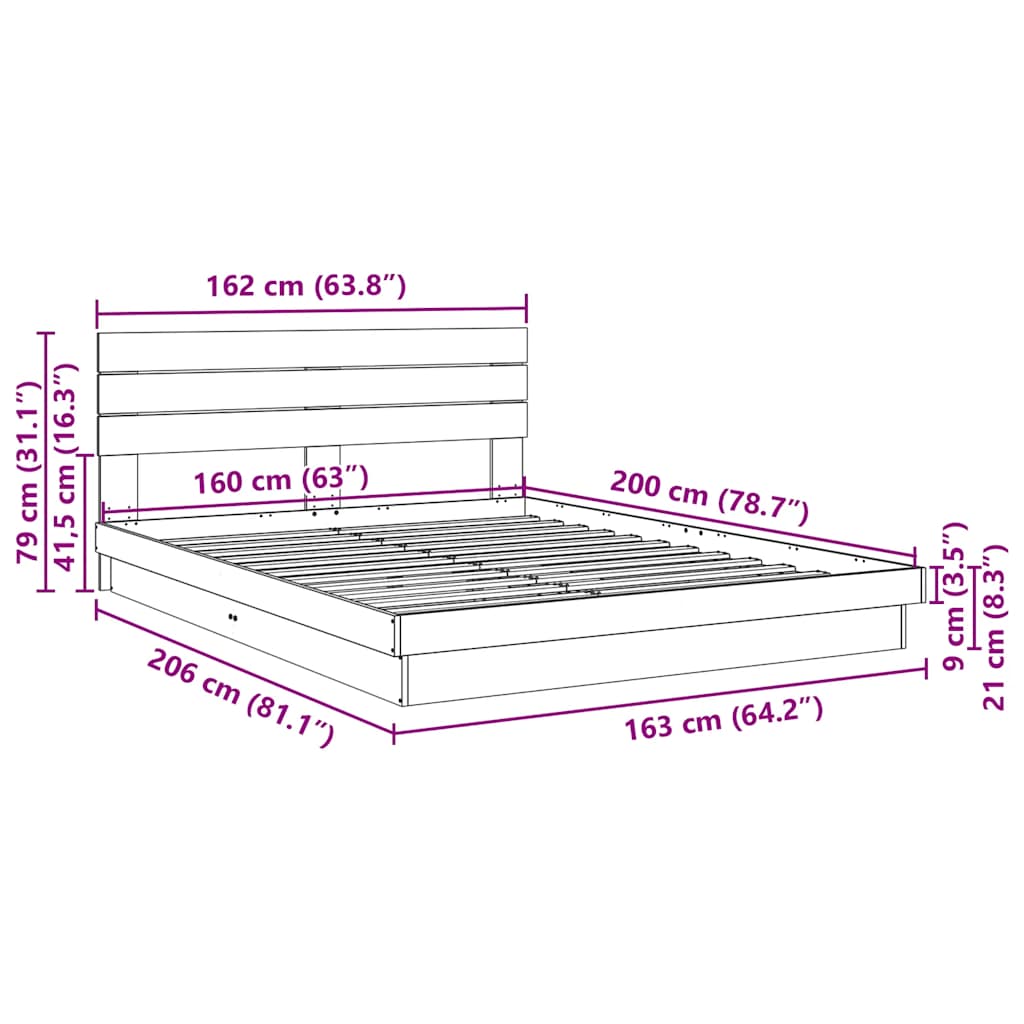 vidaXL Massivholzbett mit Kopfteil ohne Matratze 160x200 cm Eichenholz