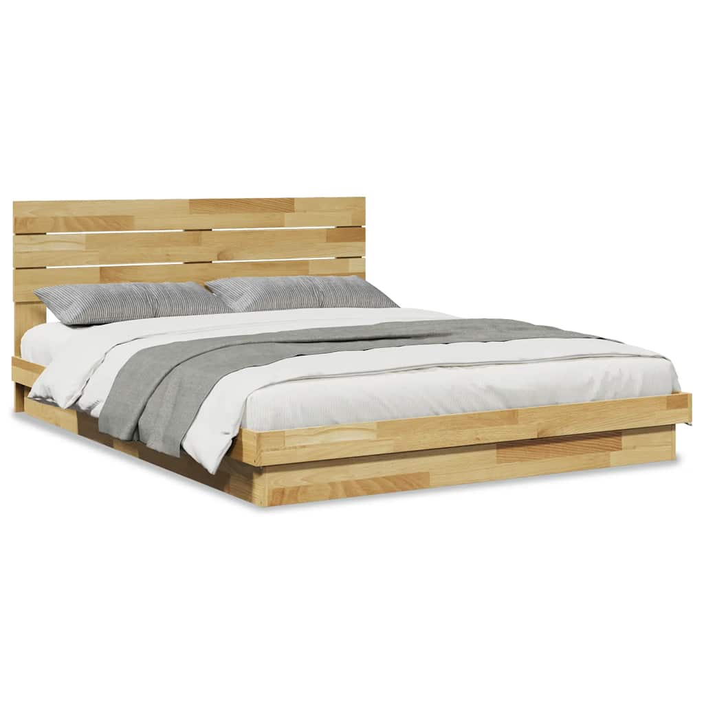 vidaXL Massivholzbett mit Kopfteil ohne Matratze 150x200 cm Eichenholz