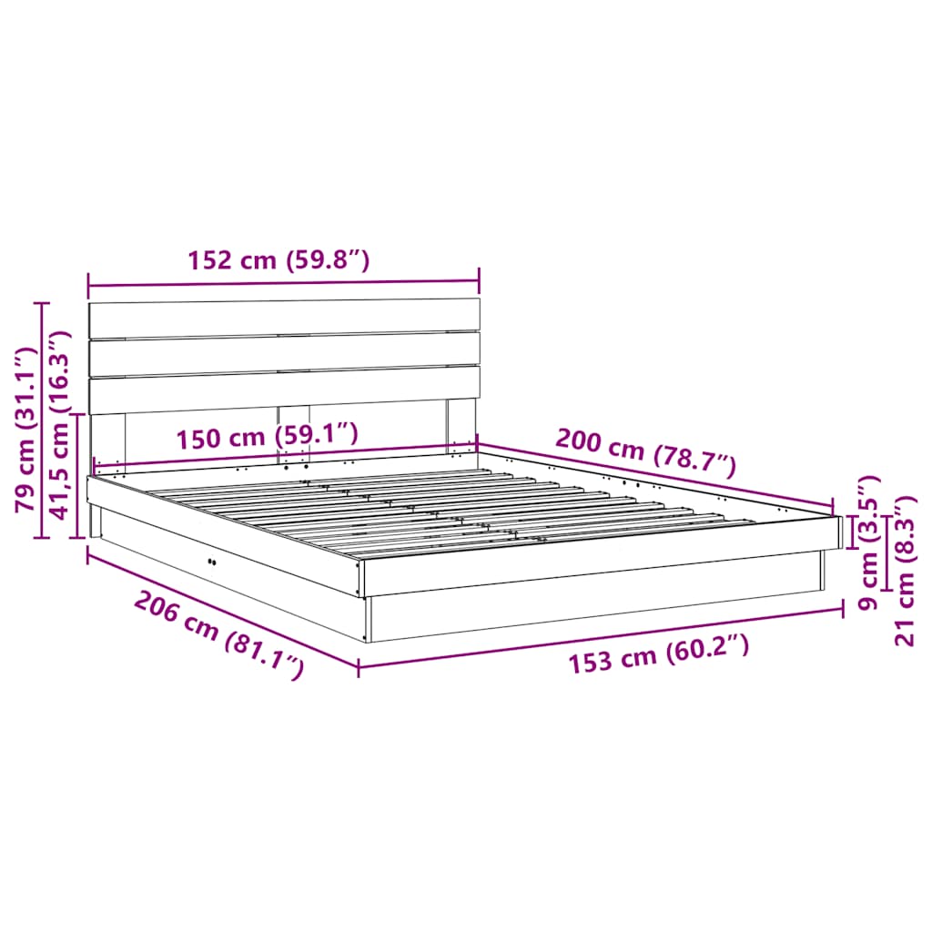 vidaXL Massivholzbett mit Kopfteil ohne Matratze 150x200 cm Eichenholz