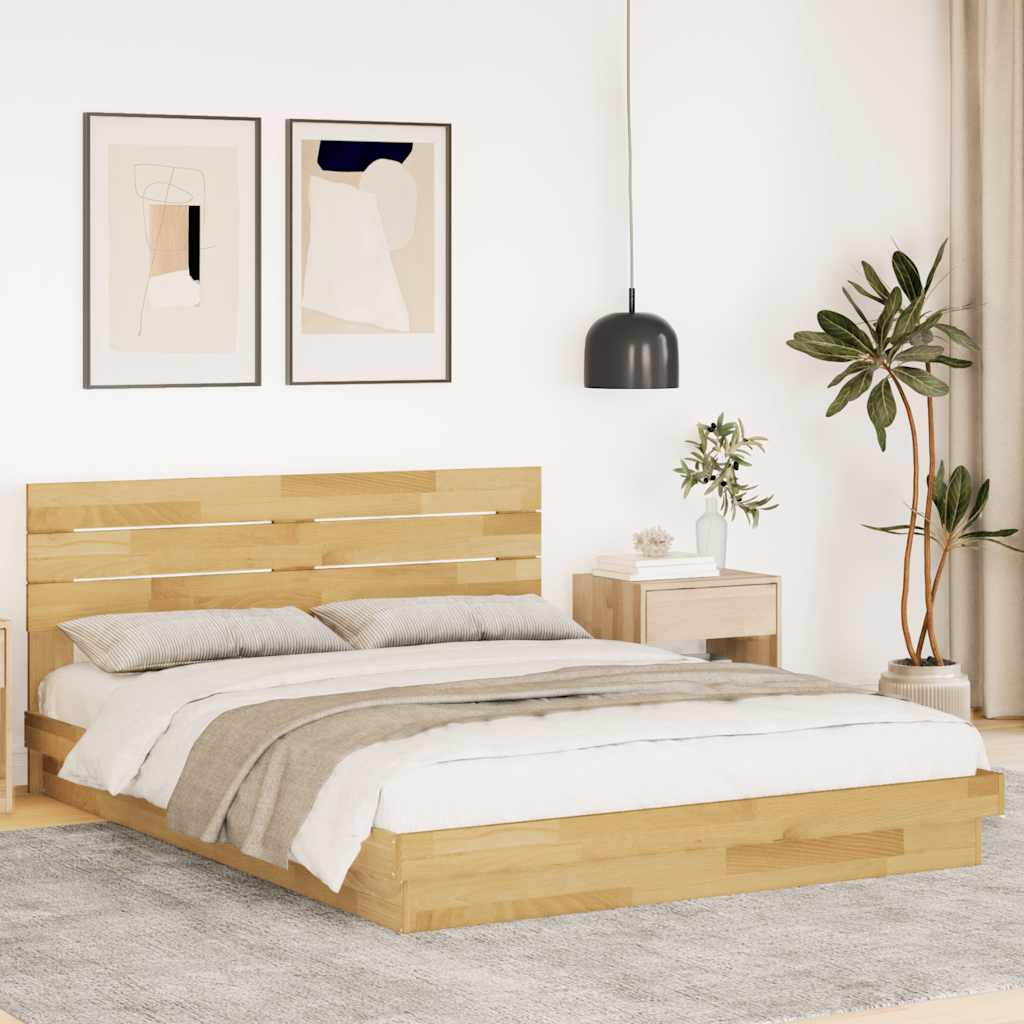vidaXL Massivholzbett mit Kopfteil ohne Matratze 150x200 cm Eichenholz