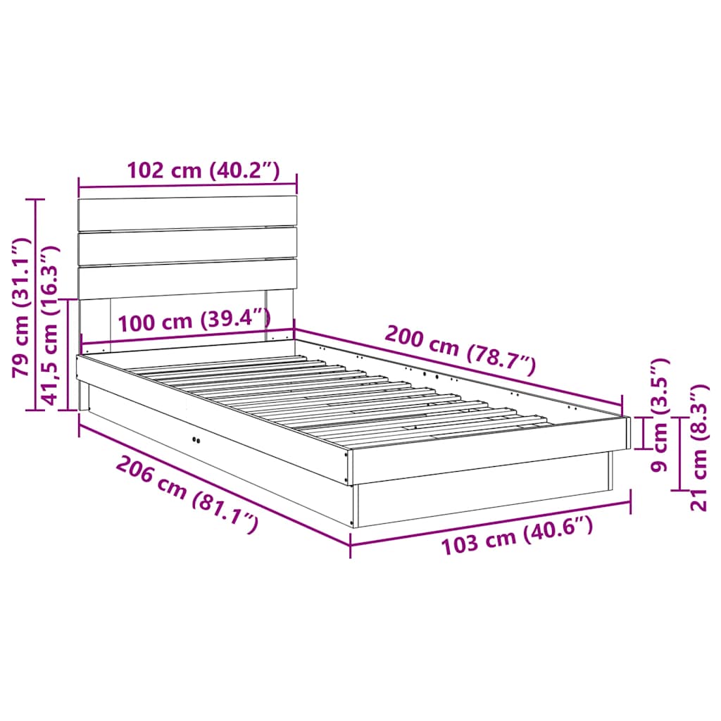 vidaXL Massivholzbett mit Kopfteil ohne Matratze 100x200 cm Eichenholz