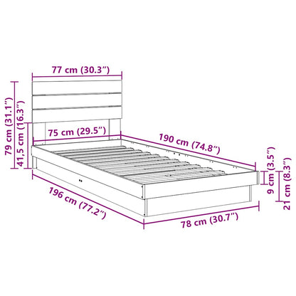 vidaXL Massivholzbett mit Kopfteil ohne Matratze 75x190 cm Eichenholz