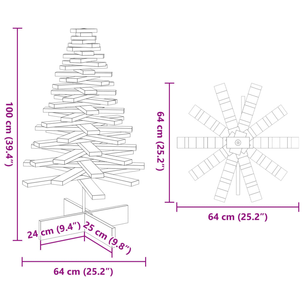 vidaXL Weihnachtsbaum Holz zum Schmücken 100 cm Massivholz Kiefer