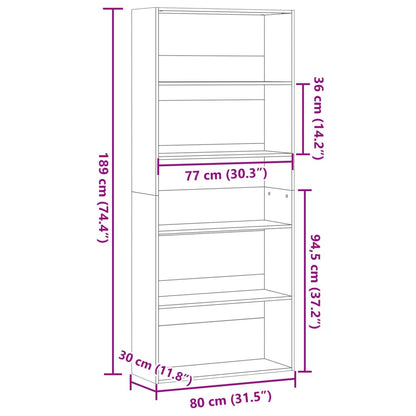 vidaXL Bücherregal Schwarz 80x30x189 cm Holzwerkstoff