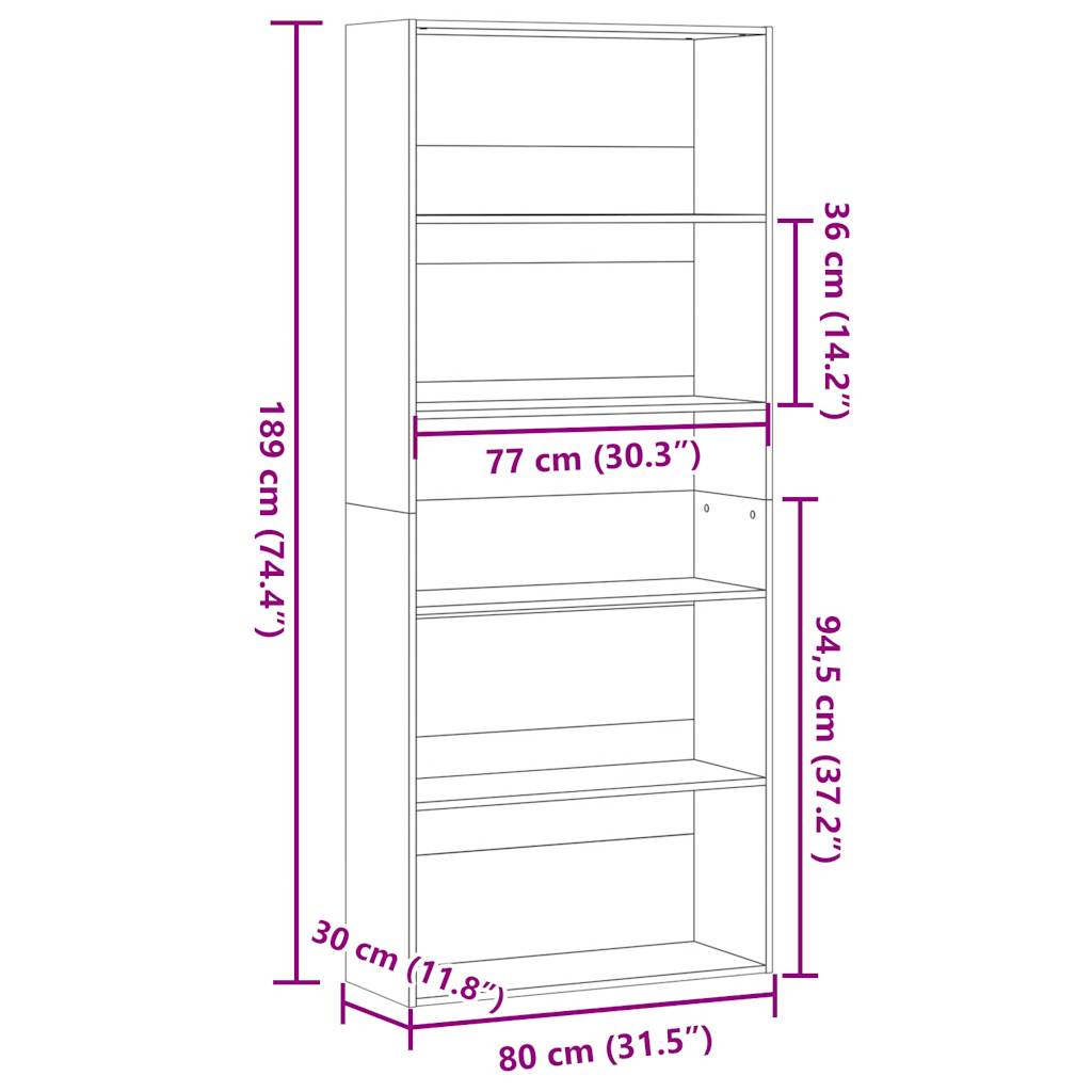 vidaXL Bücherregal Räuchereiche 80x30x189 cm Holzwerkstoff