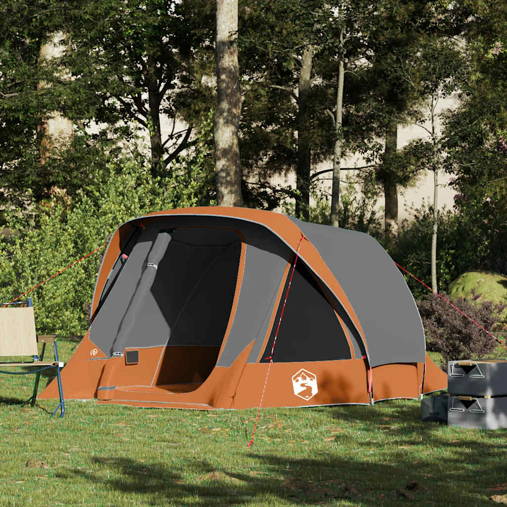 vidaXL Tente de camping 4 personnes gris et orange imperméable